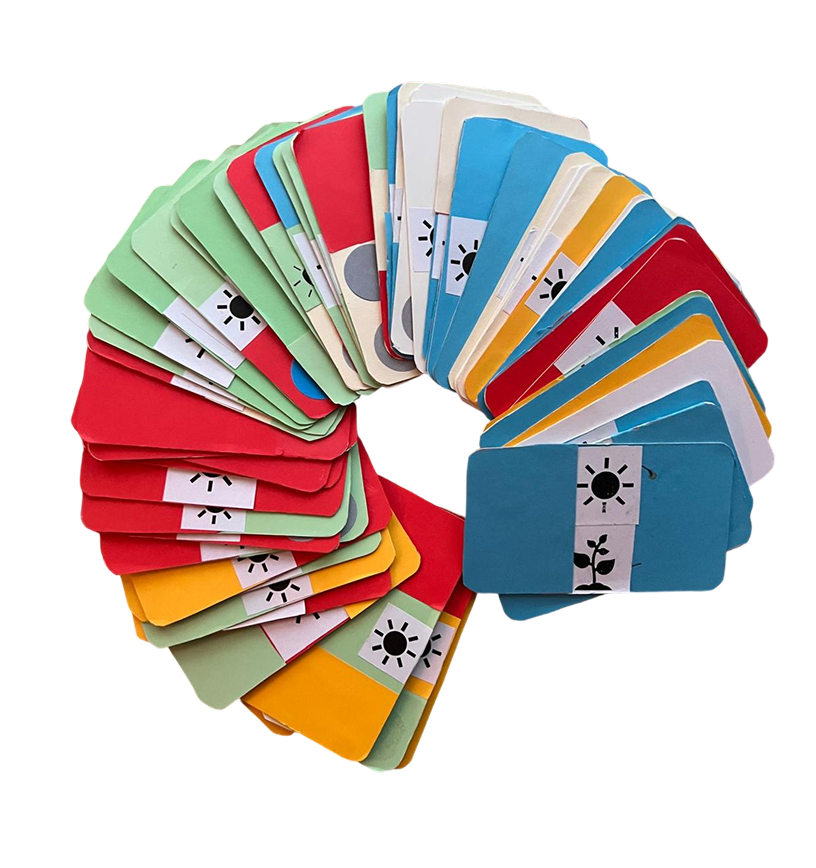 The coloured Headway cards in a fan